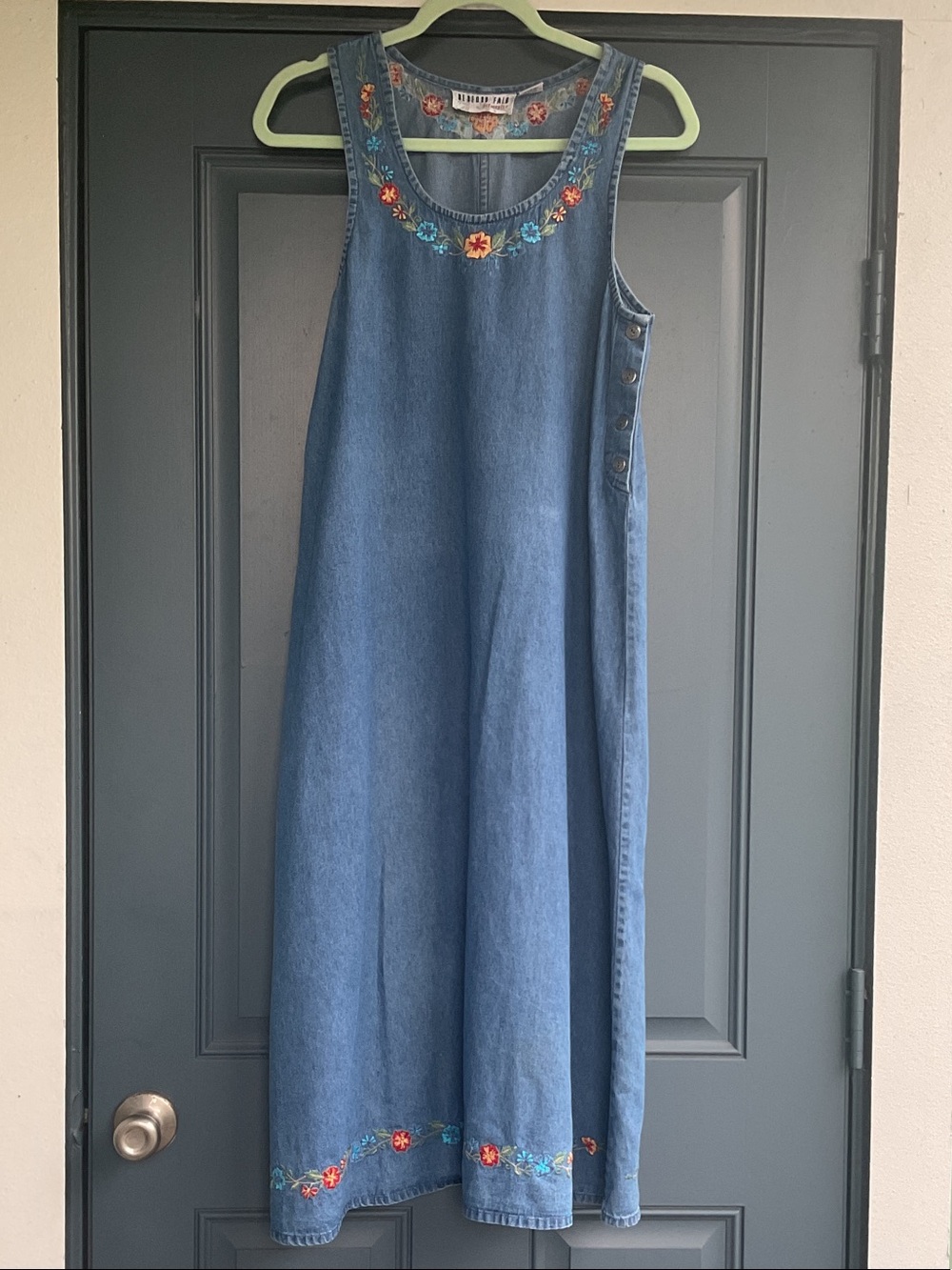 Embroidered Denim Maxi Dress - Blue, Size PS